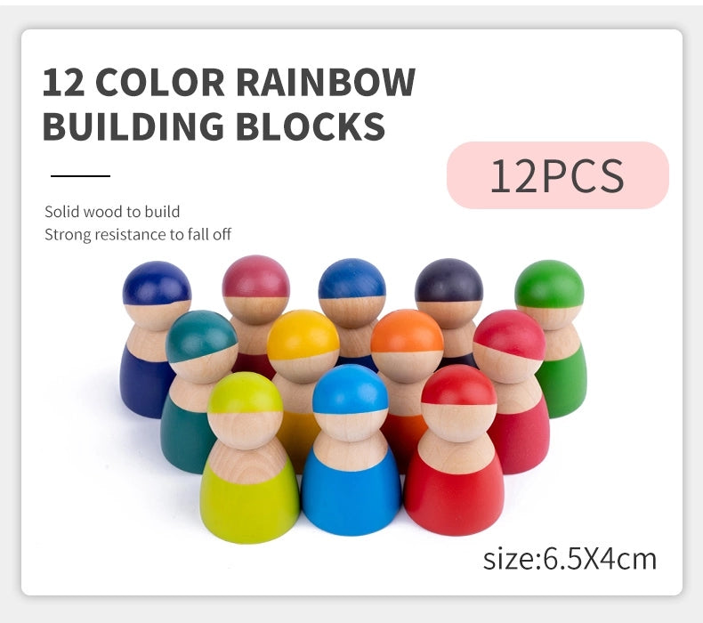 Wooden Coloured People Building Block (12 Pcs)